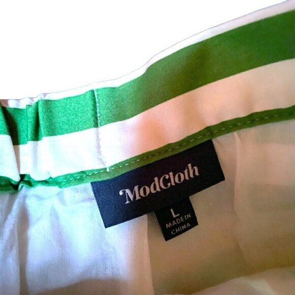 Modcloth Womens Dusk and Stunner Midi Skirt Sz L Green White Stripe Retro Twee - Picture 6 of 6